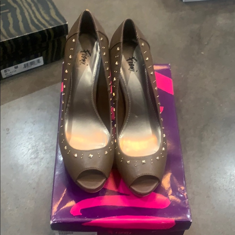 Brown open toe high heel